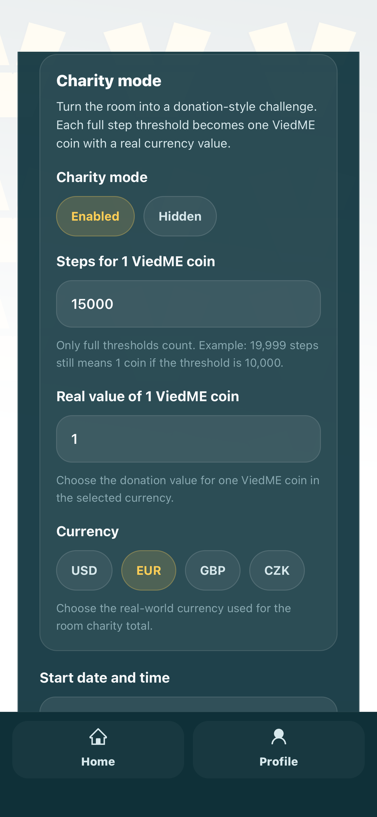 ViedME charity mode setup preview