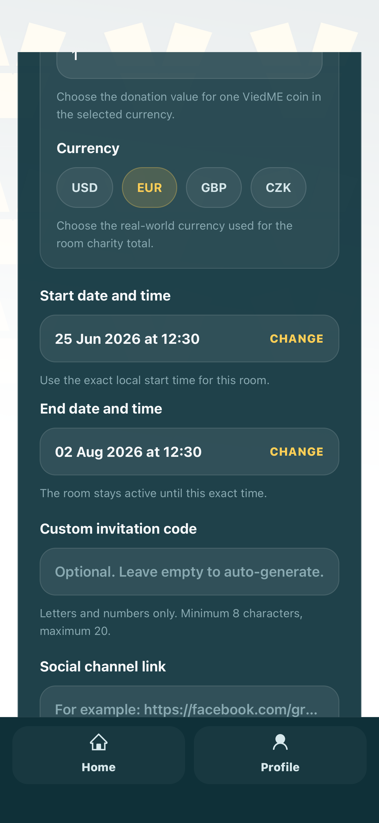 ViedME date range selection screen