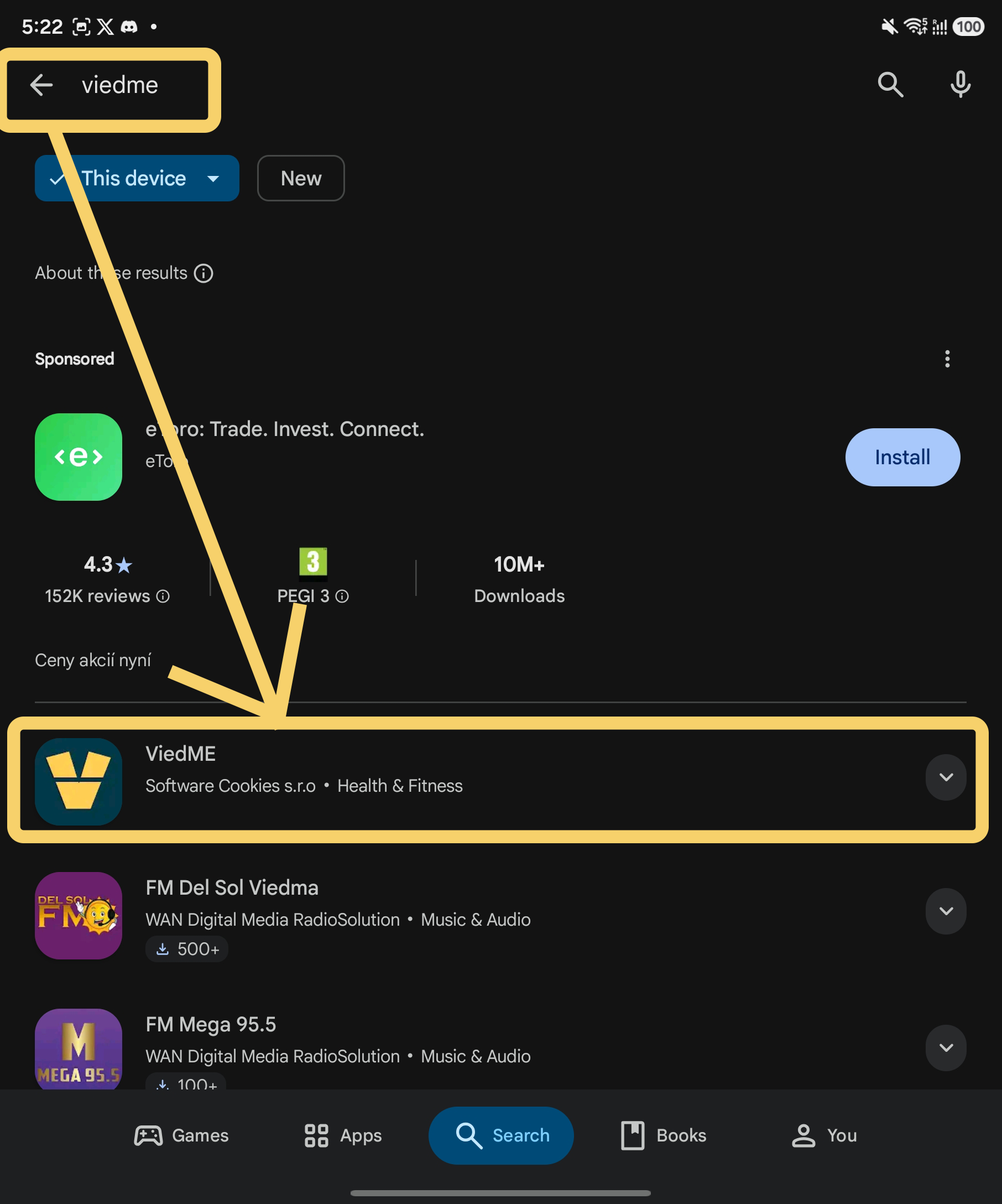 Search for ViedME in the app store