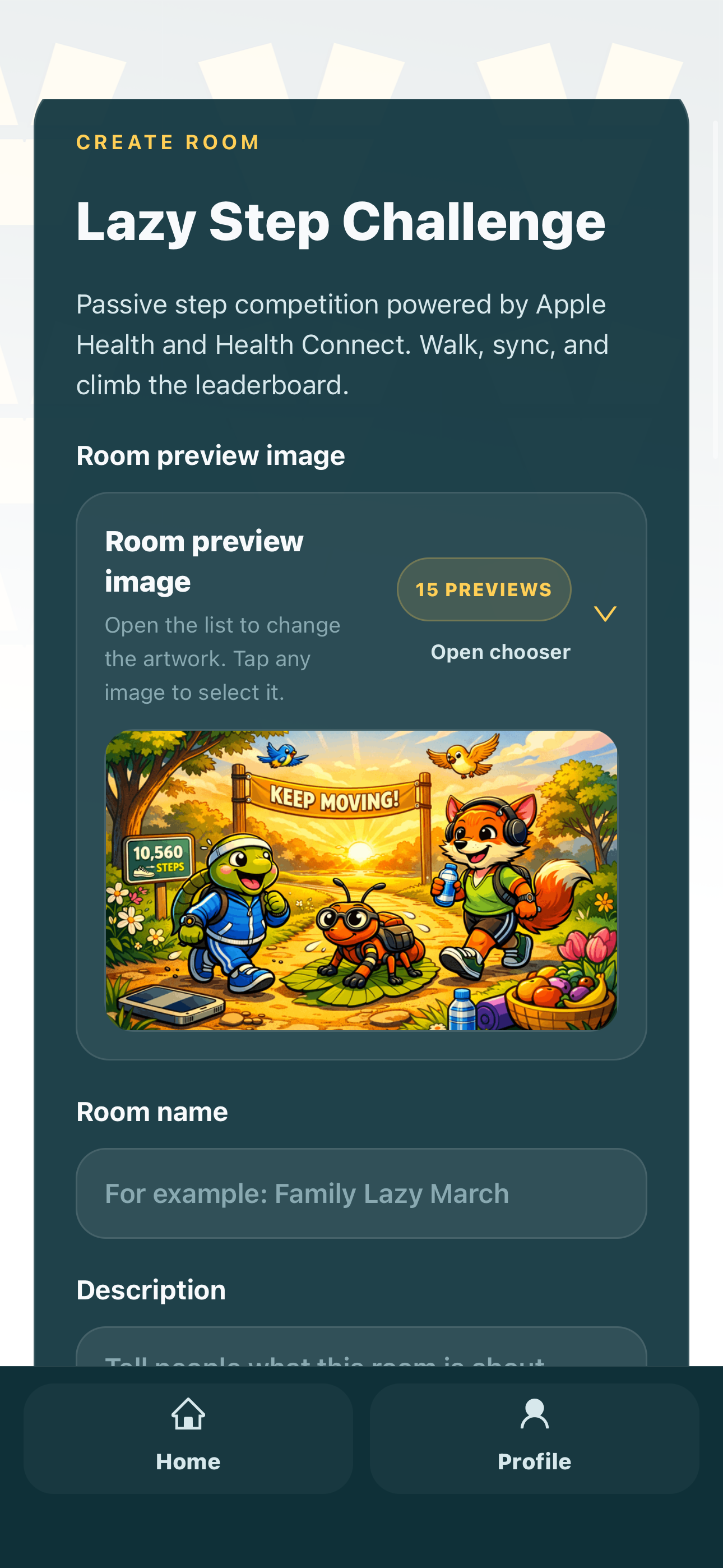 ViedME room setup preview image selection