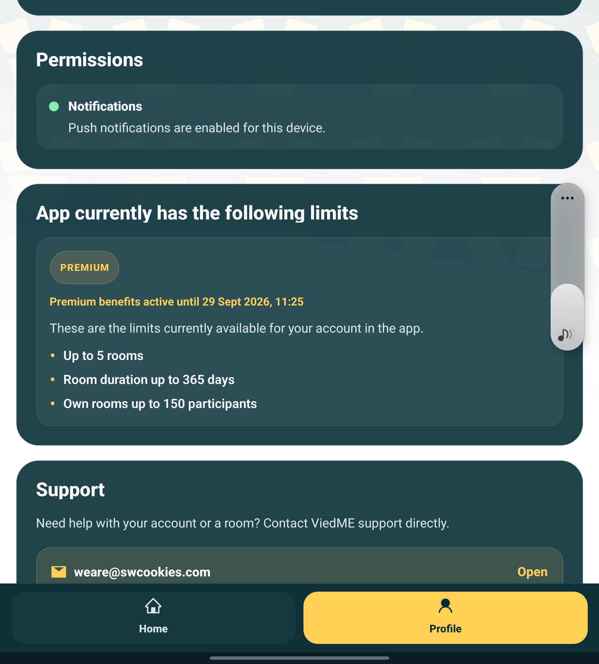 ViedME in-app Premium limits preview