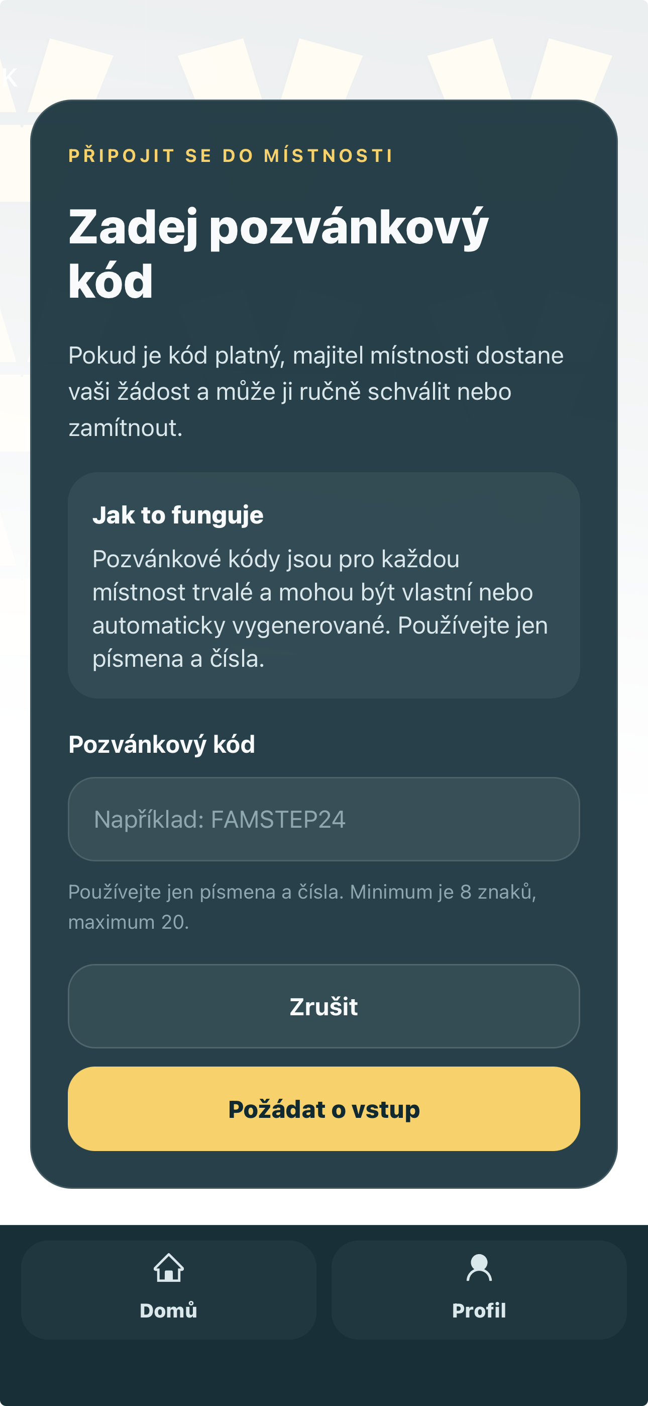 ViedME join by code screen with code input