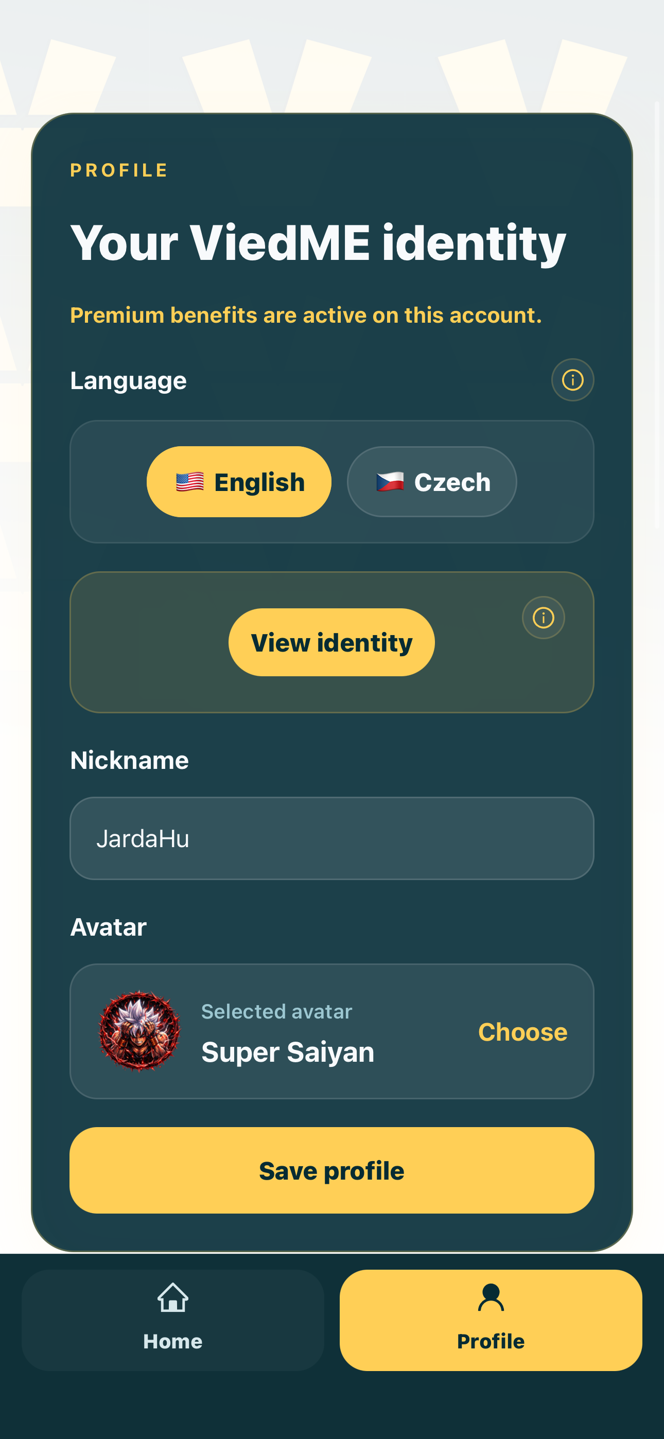 ViedME profile and identity preview